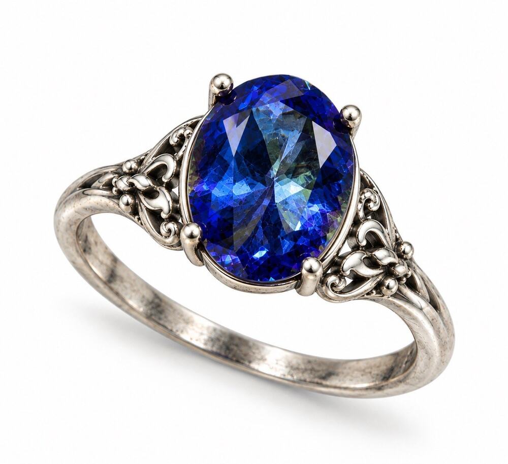 925 Sterling Silver Mystic Topaz Oval Floral Ring Size 8